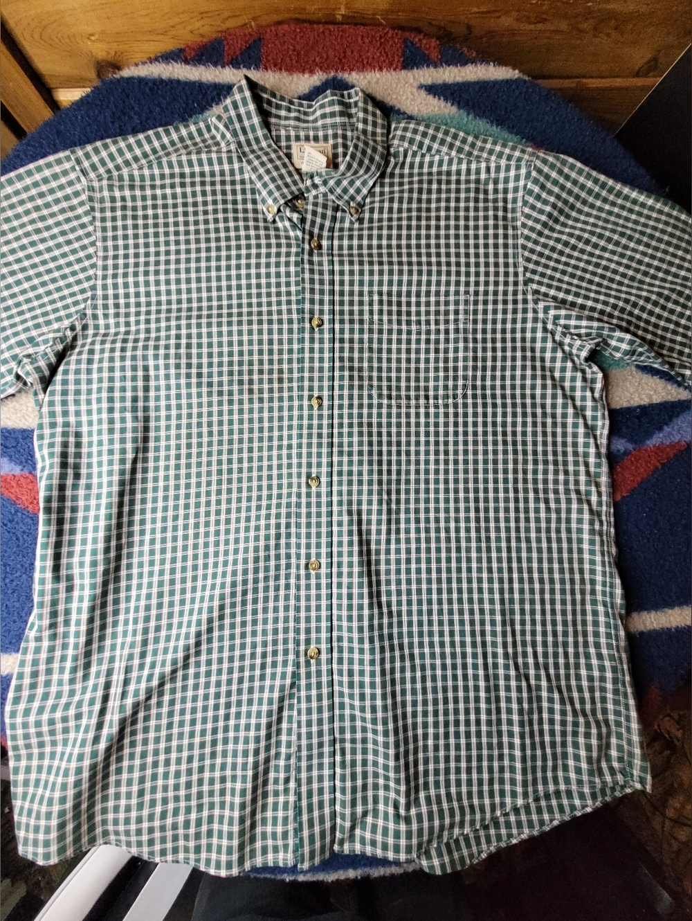LL Bean Button Up Shirt Mens XL Green Plaid Traditional Fit Short Sleeve Cotton